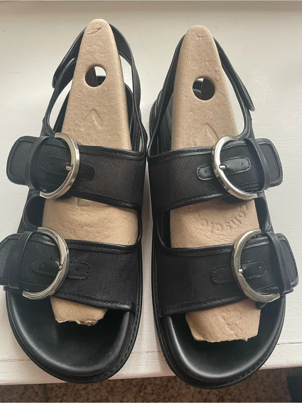 Zara Black Double Buckle Slingback Sandals - Picture 1 of 2